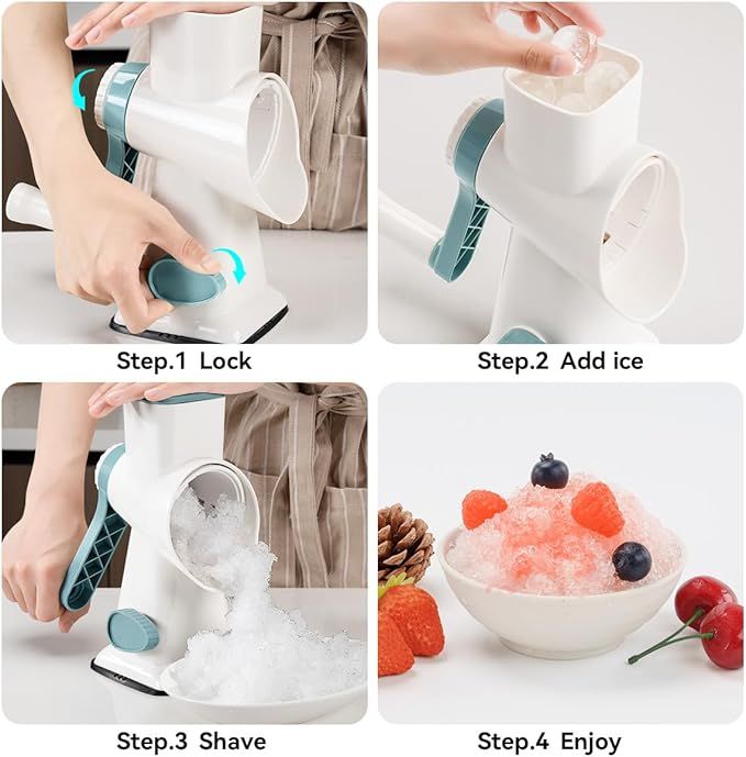 Rotary Ice Shaver Manual White - Stainless Steel Blade, Quick Labor-Saving Handle, Safe Stable Suction Base, Home Using Snow Cone Machine for All Ice Cubes