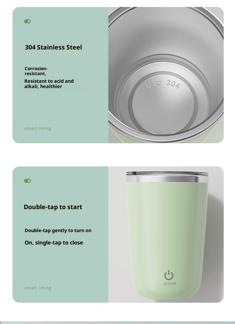 Self Stirring Mug, Electric Mixing Cup Magnetic Rechargeable Auto Mug Coffee Rotating Home Office Travel Suitable for Coffee/Milk/Cocoa (Green350ml)