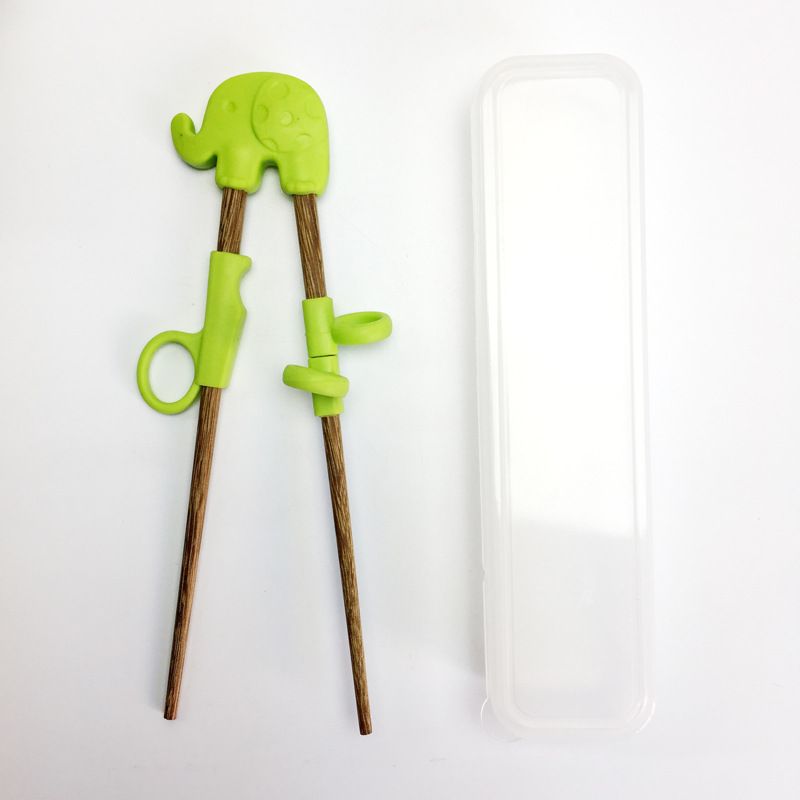 Training Chopsticks, Learning, Beginner, Brain Training, Practice, Korean Food, Japanese Sushi, 1 Step to Learn Chopstick, Right Handed - Elephant Green(17.5*11*5.8cm)