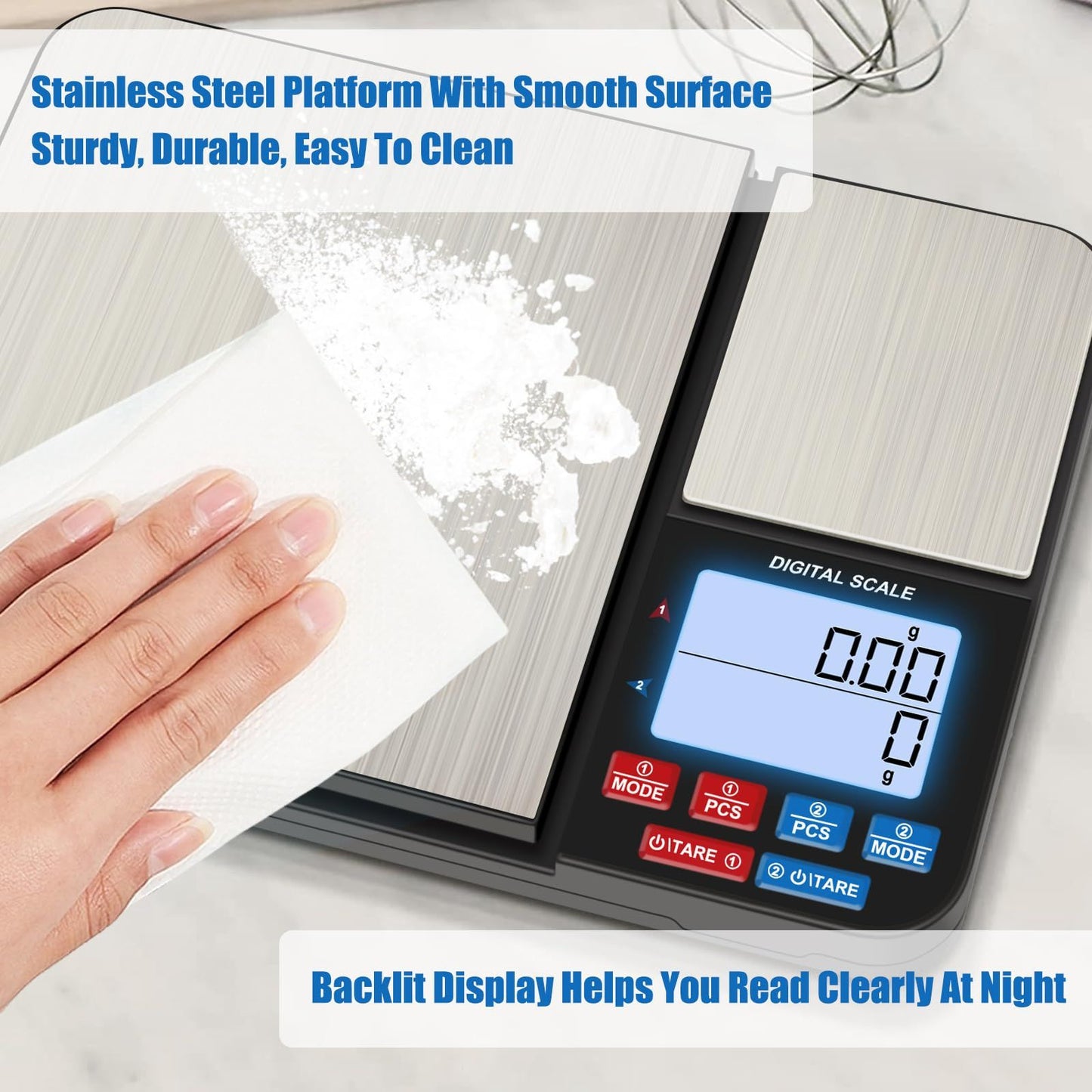 Dual Platform Digital Kitchen Scales, Food Scales with Two Precision, for Baking Cooking Coffee Jewelry, with Stainless Steel(195*140*27mm)