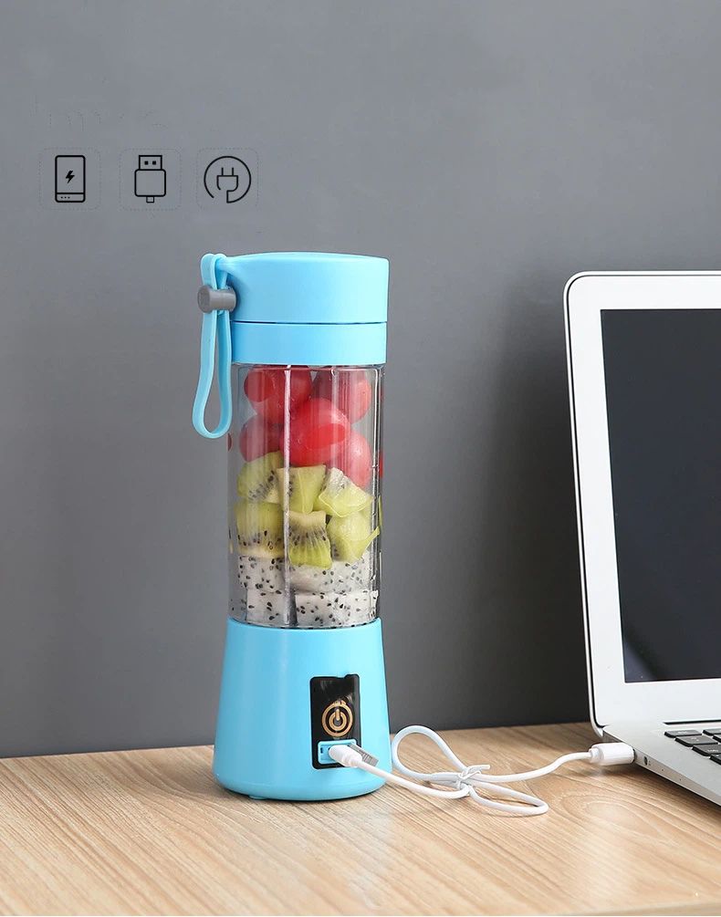 Portable Blender, Personal Mixer Fruit Rechargeable with , Mini Blender for Smoothie, Blue Six Blades 400ml(8*8*25cm)