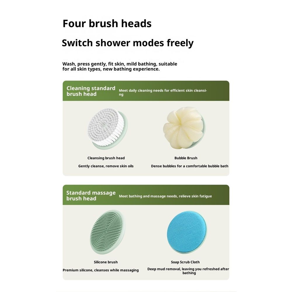 Electric Body Brush Back Scrubber for Shower, Auto Spinning Exfoliating Massage Bath Brush Rechargeable, Dual Long Handle, Deep Cleansing, Waterproof, Rotating Body Brushes with 4 Brush Heads