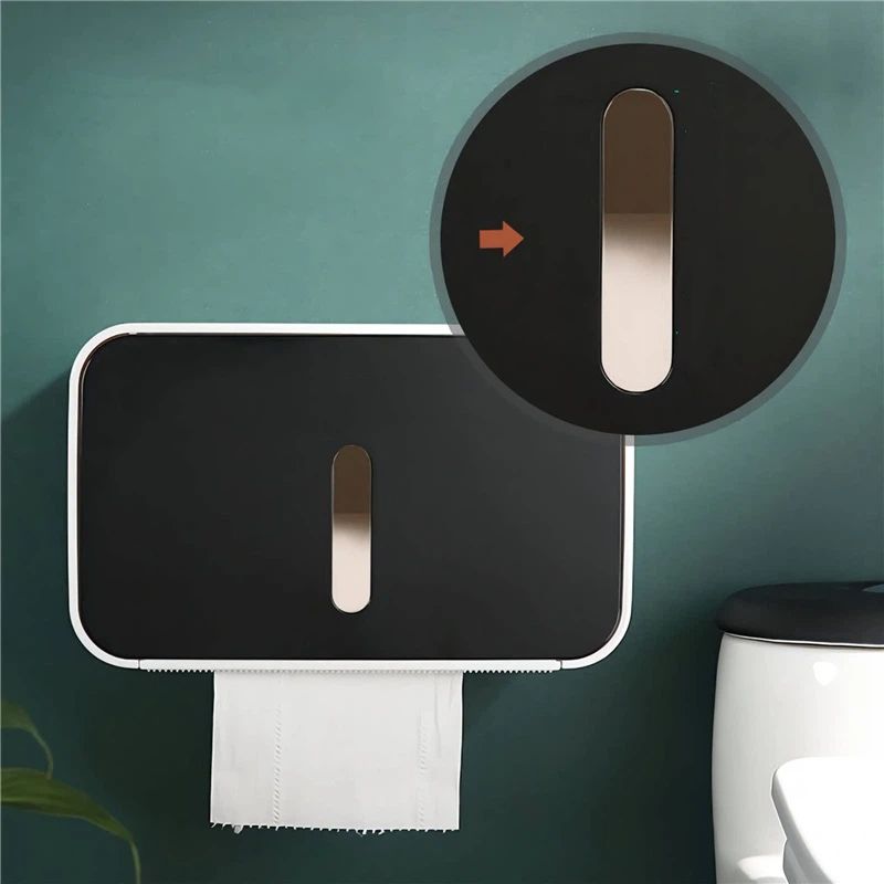 Outdoor Waterproof Toilet Paper Holder for Bathroom - Pet Proof Plastic Tissue Holder Dispenser Full Cover Adhesive Mounted, Toilet Paper Roll(black 21*13.5*13.5cm)