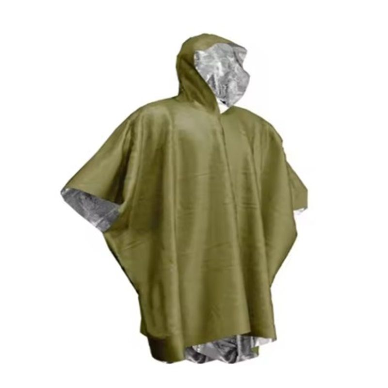 4pcs Emergency Poncho and Mylar Blanket Liner - Waterproof, Wind-Resistant Outdoor Rain Poncho for Camping, Emergencies,Expand size 100 * 130cm(military green)
