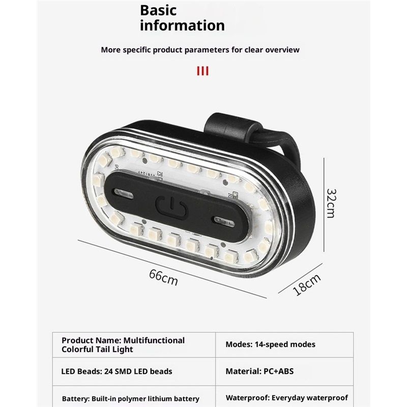 Bike Tail Light, Super Bright Cyclist Safety LED Warning Bike Flashlight,14 Modes Skateboard Light, Bicycle Rear Light Rechargeable & Waterproof, for Scooter Light Accessories