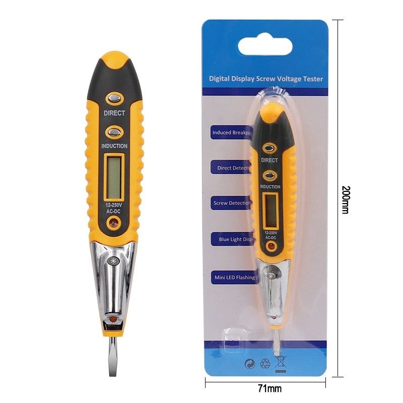 Test Screwdriver, Voltage Detector Pen Light Circuit Tester Electric Test Pen Screwdriver Contact Induction LED with Light 12V-220V 1pcs
