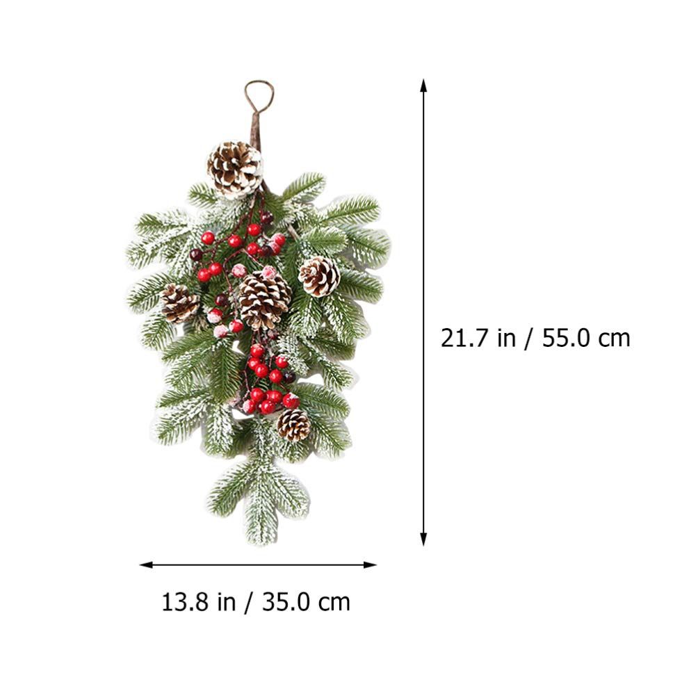 Elegant Flocked Teardrop Swags with Pinecones and Berries, Shimmering Holiday Hanging Decor for Indoor Door Wall Mantel,(55*35cm)