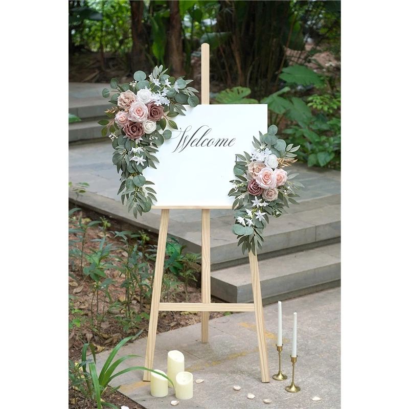 Artificial Dusty Rose Flowers Set of 2 for Wedding Welcome Signs Floral Decorations, Wedding Arch Flowers for Wedding Ceremony(60*30cm,40*20cm)