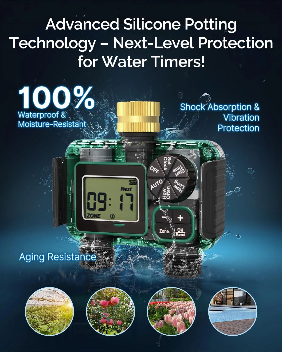 2 Outlet Sprinkler Timer, Water Timer, Programmable Garden Hose Timer with Rain Delay, Manual& Automatic Watering System(11.6*11.7*6.8cm)