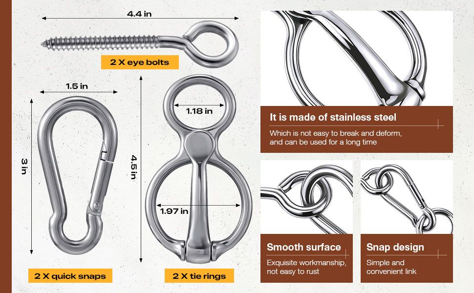 2 Sets Horse Tie Ring, Horse Tack and Supplies Horse Training Equipment Safe Horse Accessories with Eye Bolt, Tie Rings (Silver)