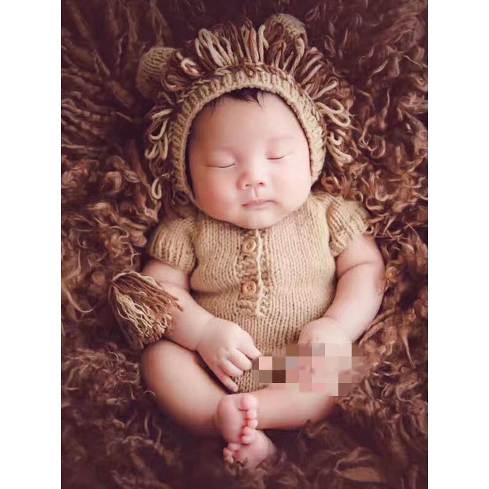 Baby Photography Props Newborn Boy Girl Photo Shoot Outfits Crochet Costume Infant Knitted Hat Sets(khaki)