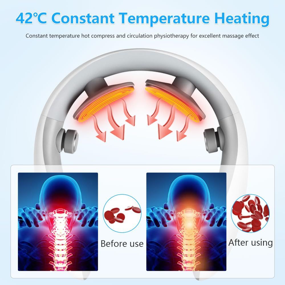 Neck Massager with Heat, Electric Pulse Neck Massager for Pain Relief, Wireless Intelligent Massager for Women(white,15.3*13.9*3.45cm)