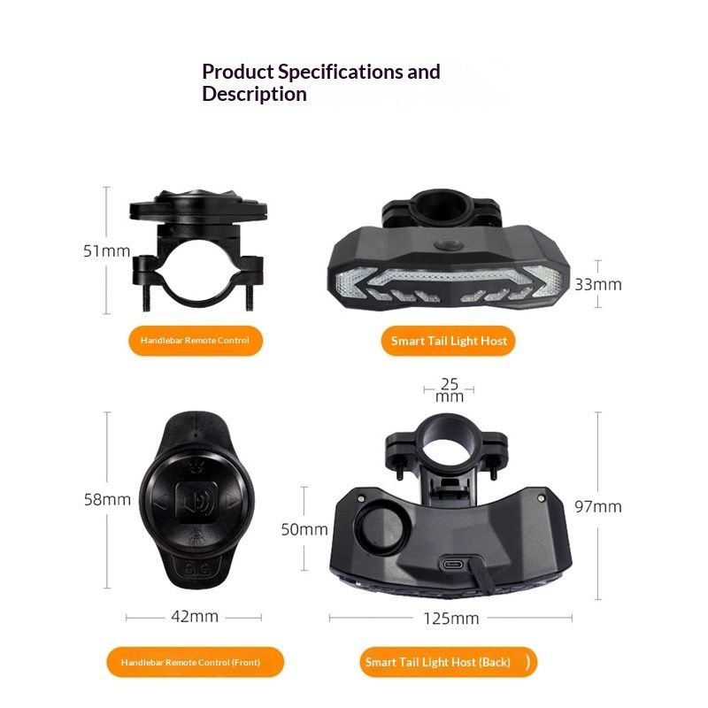 Smart Bike Tail Light with Turn Signals, Rechargeable Bicycle Horn Bike Alarm with Remote, Auto-Sensing Bike Turn Signals Light Alarm(Bracket remote control)