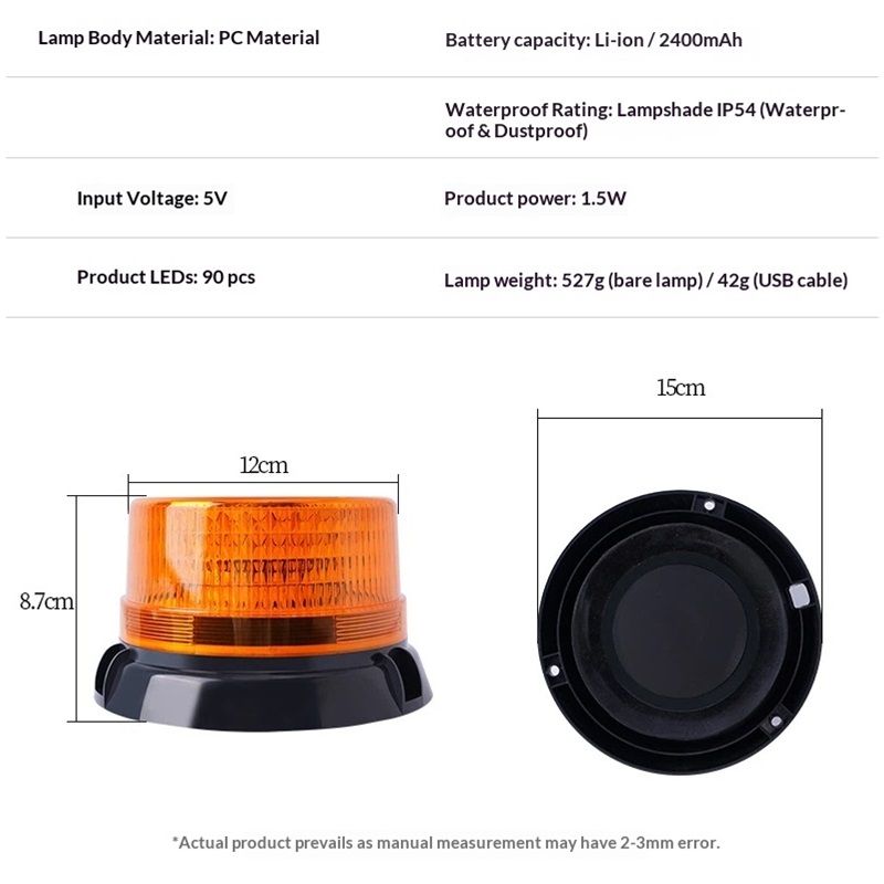 Magnetic Wireless Beacon Light, Rechargeable Emergency Flashing Warning Battery Operated Strobe Lights for Truck Vehicle, with Cigarette Lighter Plug, Amber