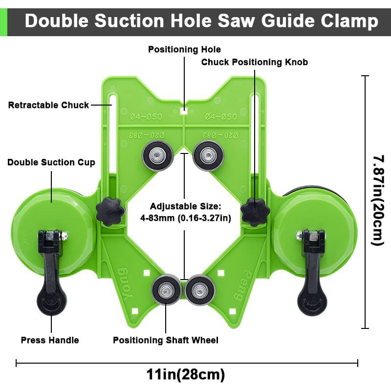 Hole Saw Guide Jig Fixture, 4mm - 83mm Adjustable Punch Locator Drill Guide Glass Drilling Jig with Double Vacuum Suction Bases for Ceramic Glass Marble(140*265mm )