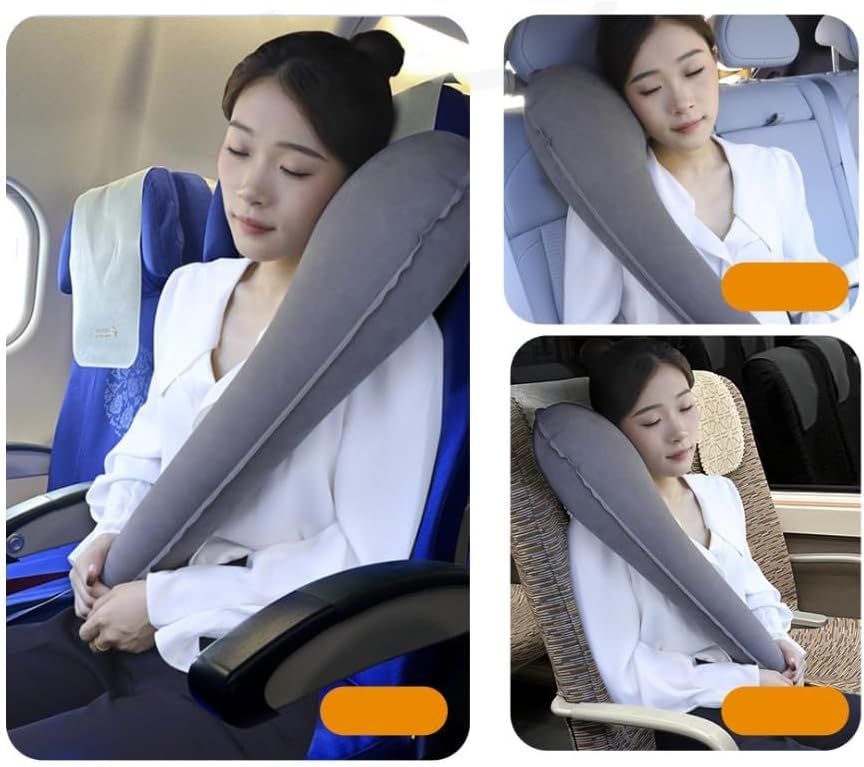 Ultimate Inflatable Travel Neck & Body Pillow - Travel Essentials, Comfort and Upper Body Support, Airplane Neck Pillow for Long Flight, Straps to Airplane Seat & Car, for All Ages - Grey
