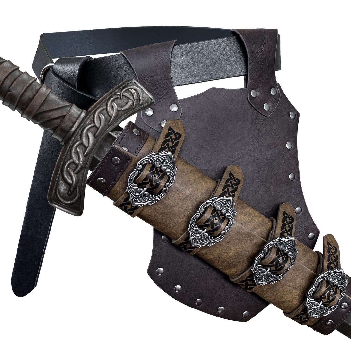 Medieval Faux Leather Sword Frog, Vintage Middle Ages Sword Holster, Mercenary Knight Adjustable Dagger Holster