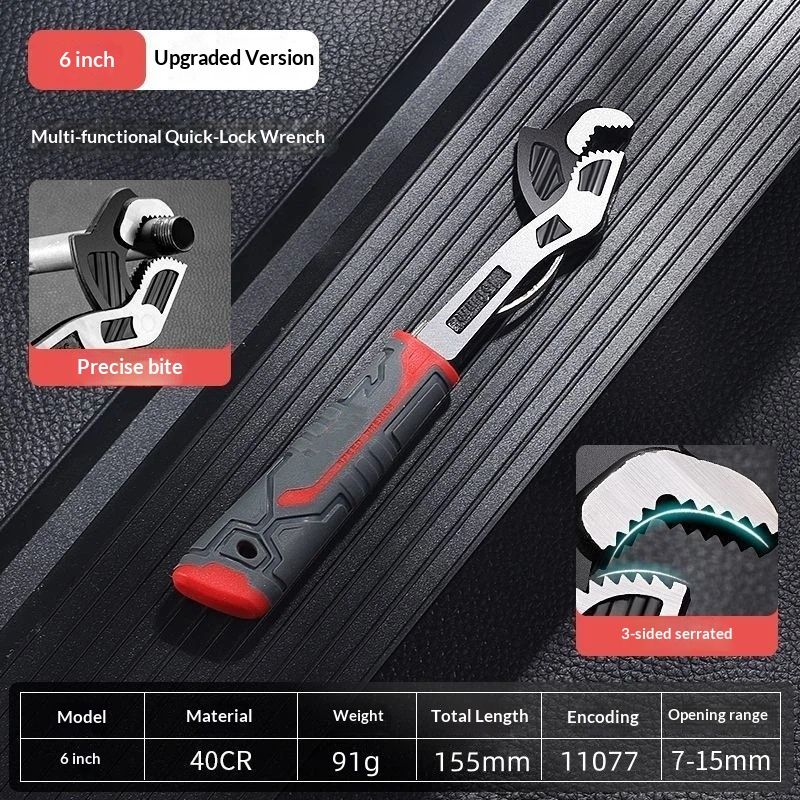 6 Inches Multifunctional Adjustable Wrench, Automatic Size Adjustment Self-locking Wrench, 7-15mm Spring QuickWrench, Suitable for Pipeline Maintenance, Pipe Clamp, etc.