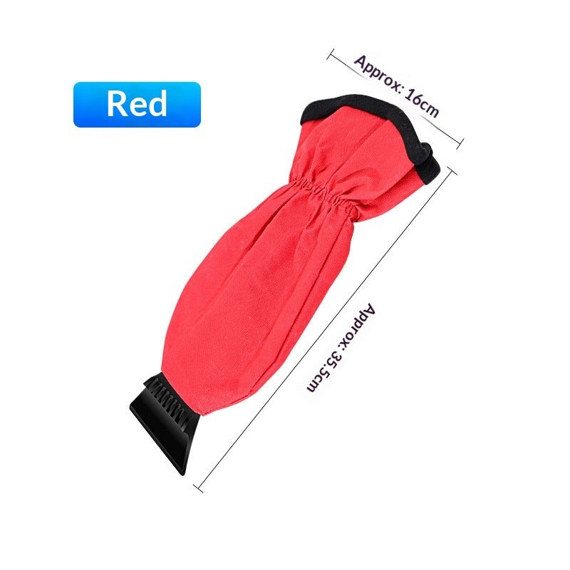 Waterproof Ice Scraper Mitten Snow Remover Glove with Lined of Thick Fleece for Car Windshield Shovel Clearing Tool(Red)