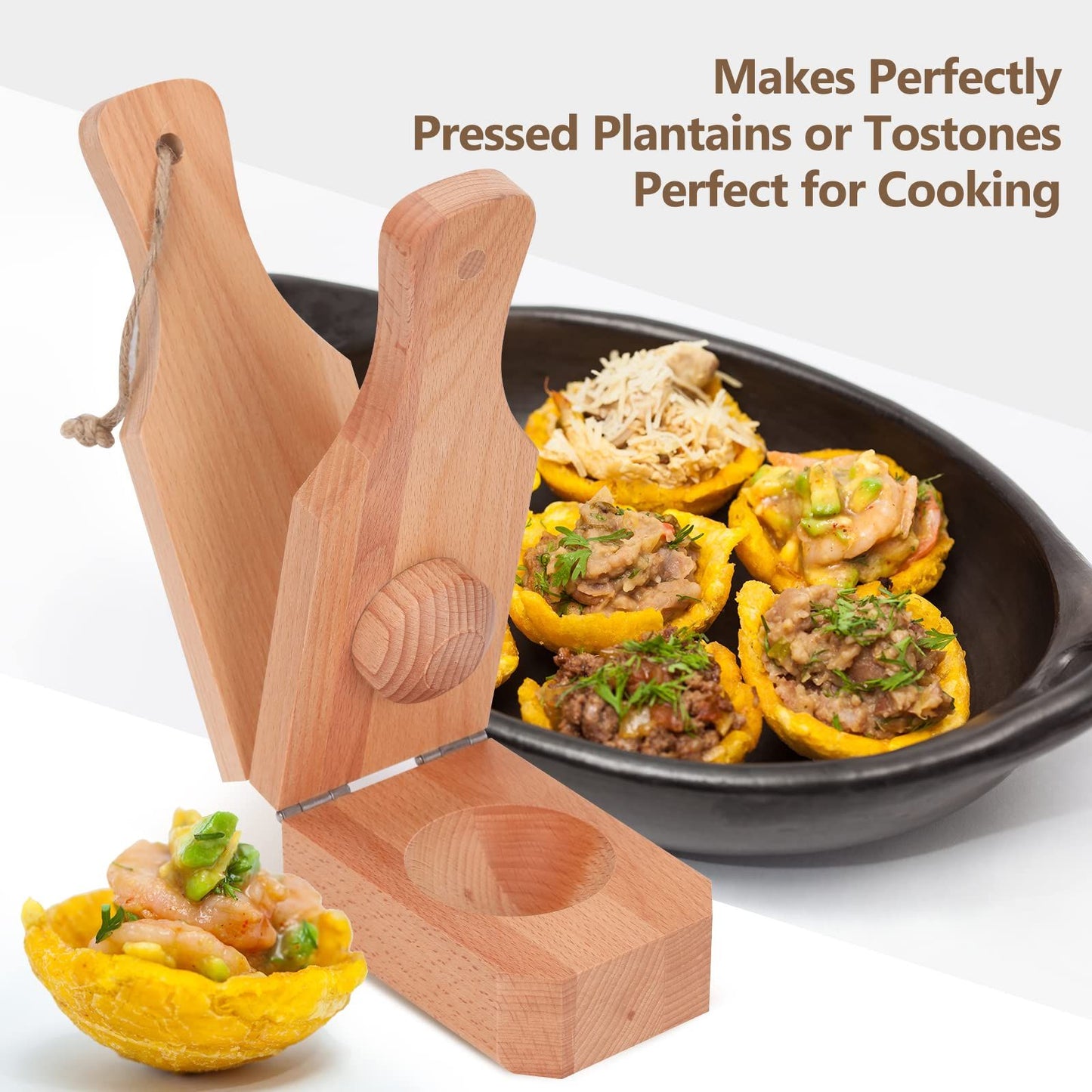 Wooden Tostonera Plantain Press Banana Smasher Maker Green Plantain's Wood Press 2 in 1 Wooden Crispy Green Plantain Tostones Press for Fried Plantains Chips &Tostones Cups