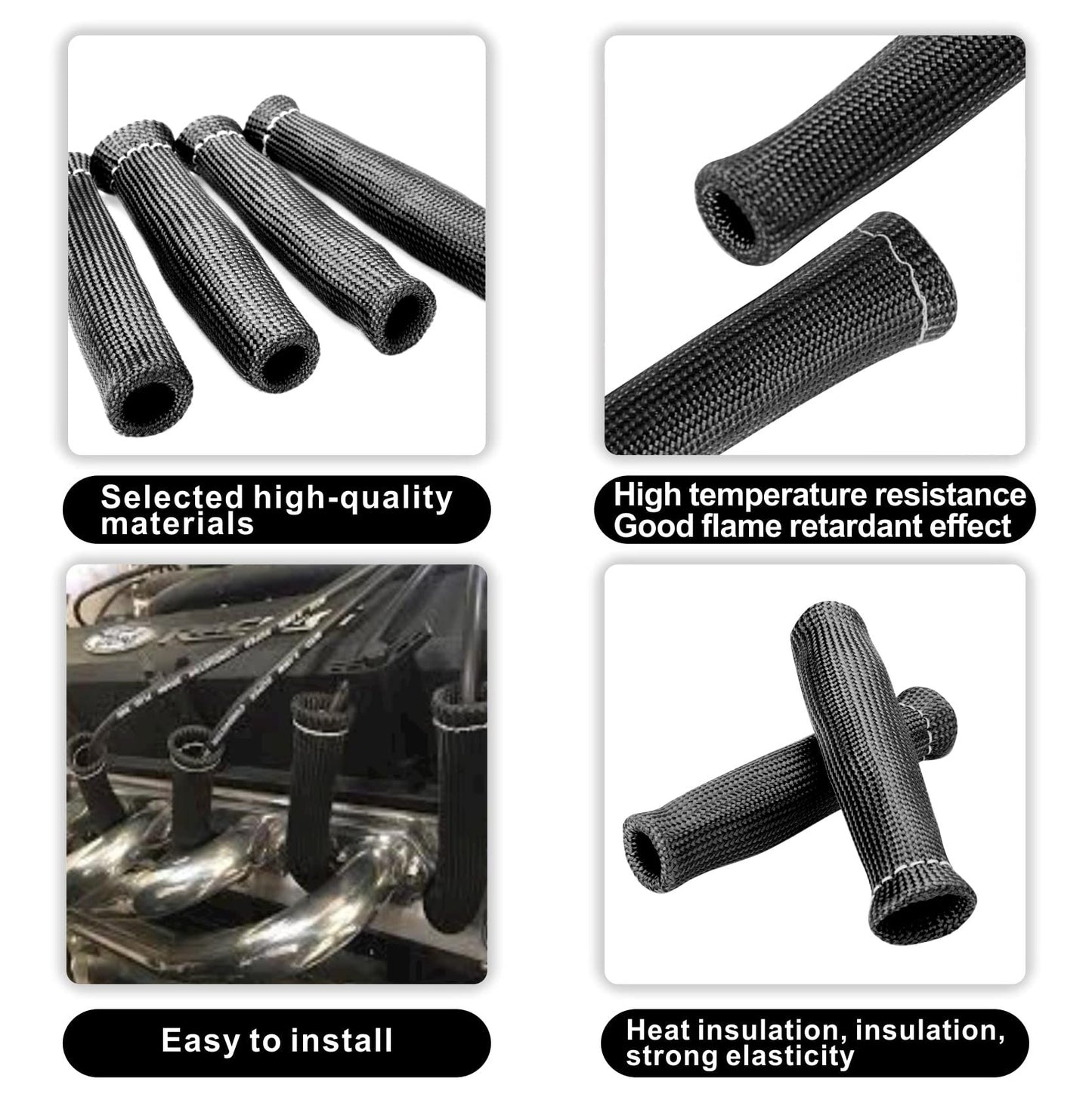 Spark Plug Wire Heat Shield Sleeve Protection 2500 High Temp Heat Tape Protect 8-Pack (Black)
