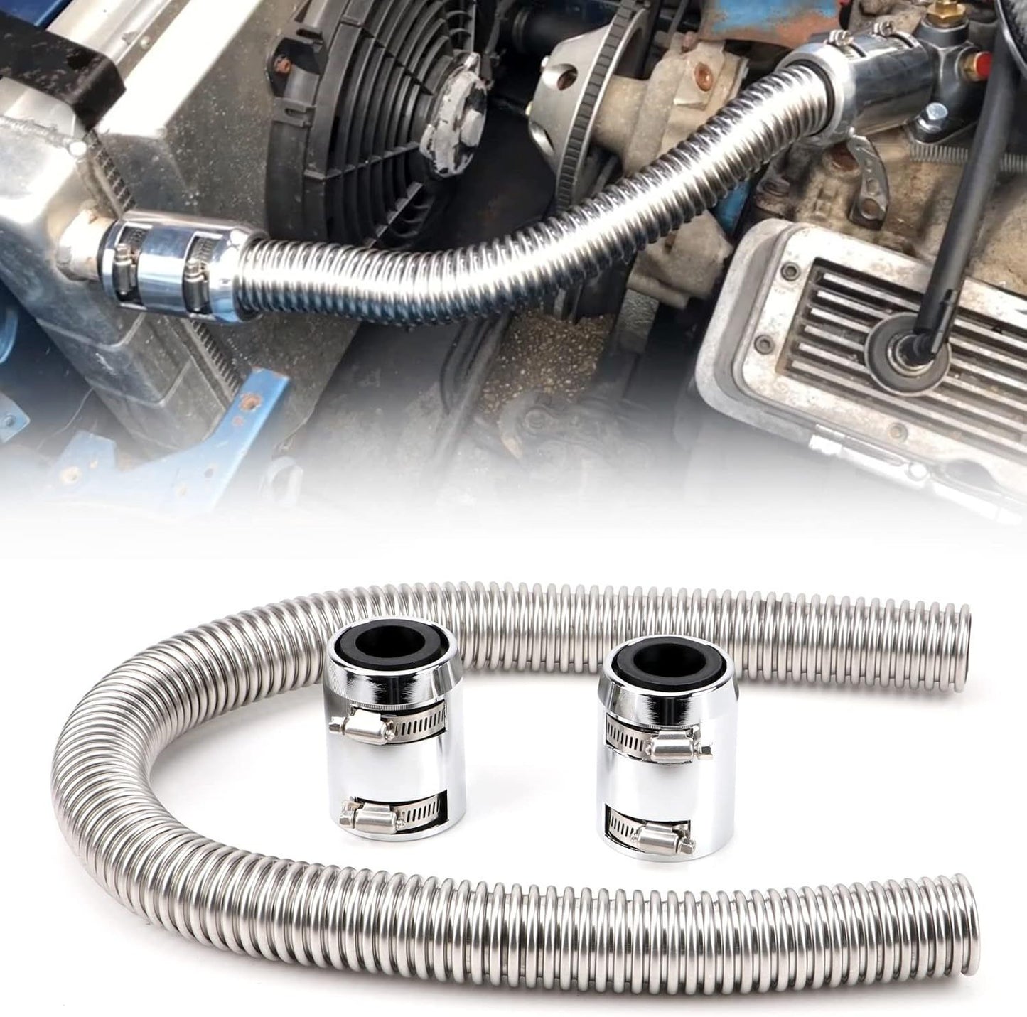 36" Stainless Steel Radiator Hose Flexible Universal Water Hoses Adapter Coolant Radiator Hose Kit With Caps(Random color)