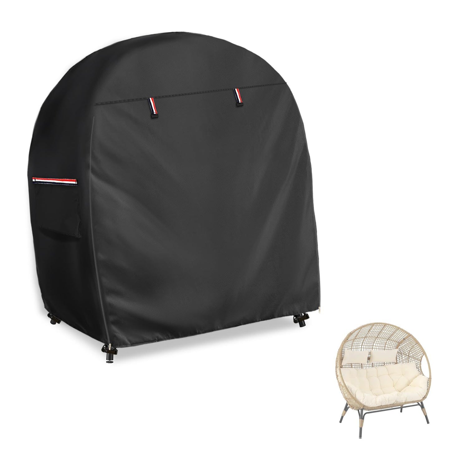 Outdoor Egg Chair Cover,Double Egg Chair Cover for 2 Person Egg Loveseat Chair (Black,Fits 35.4" D x 57.1" W x 56.3" H Egg Chair)(145*90*143cm)