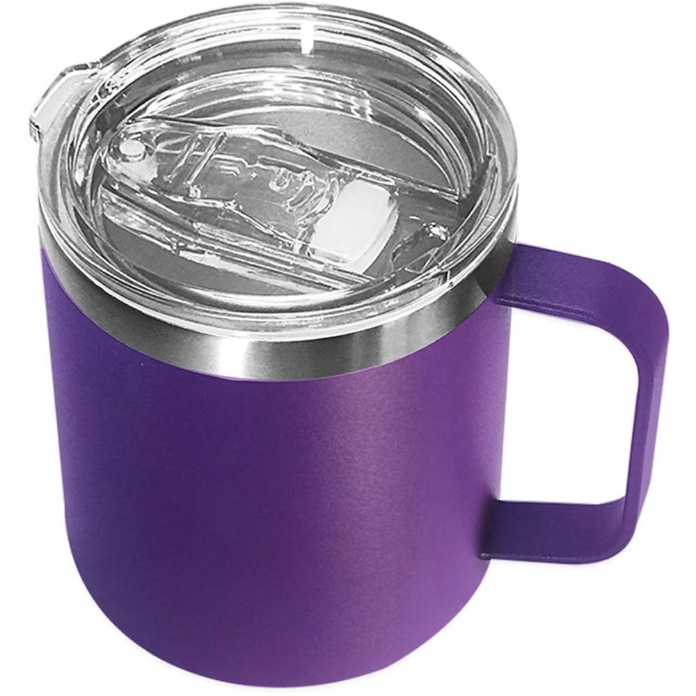 Stainless Steel Insulated Coffee Mug Tumbler with Handle, 14oz Double Wall Vacuum Travel Tumbler Cup with Sliding Lid (Purple)