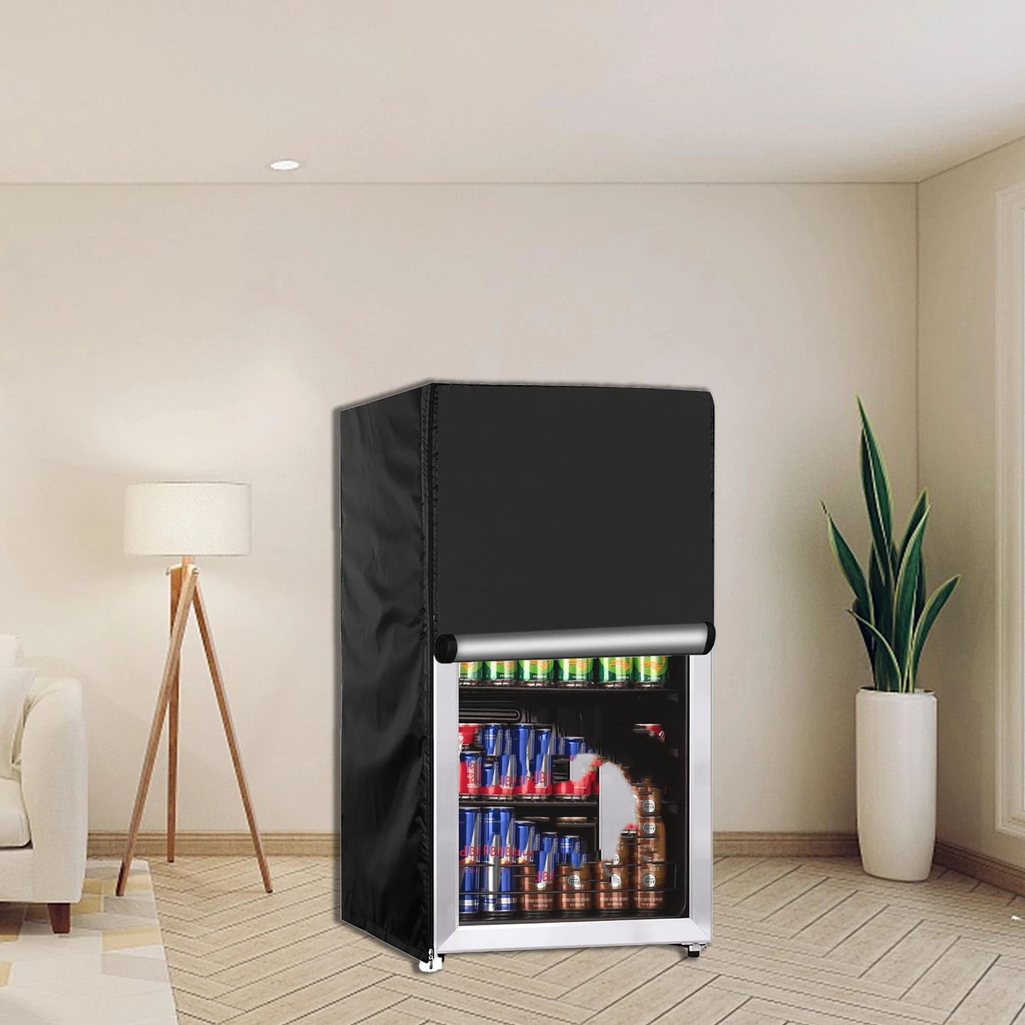 Outdoor Refrigerator Cover,420D Heavy Duty Waterproof Upright Freezer Cover,Outside Stand Up Fridge Covers.Front Can Be Rolled-Up by Zippers