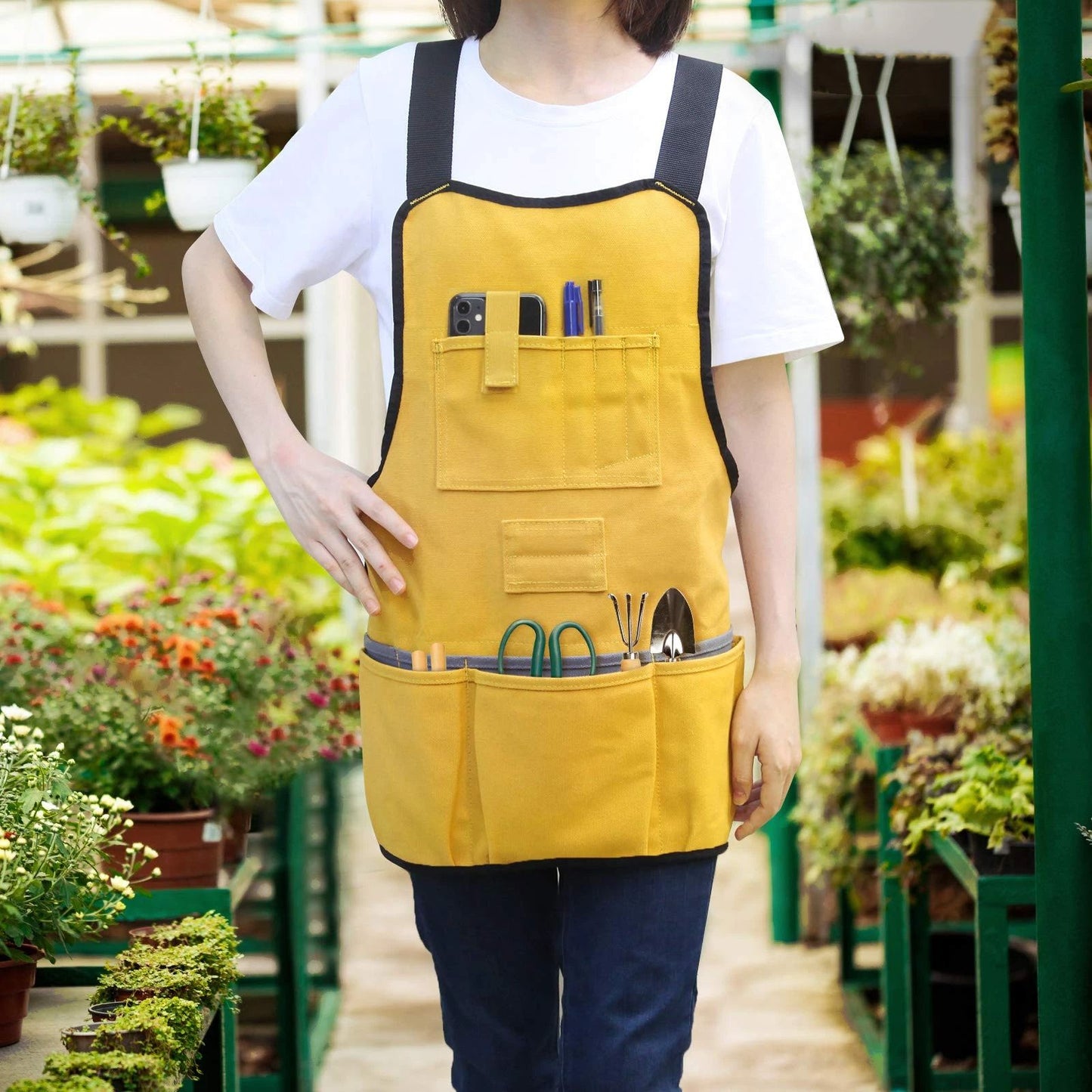 Work Tool Apron for Men and Women, Torso Length with 21 Tool Pockets, Durable Canvas Apron, DIY Enthusiasts, Gifts for Men for Christmas(Yellow)