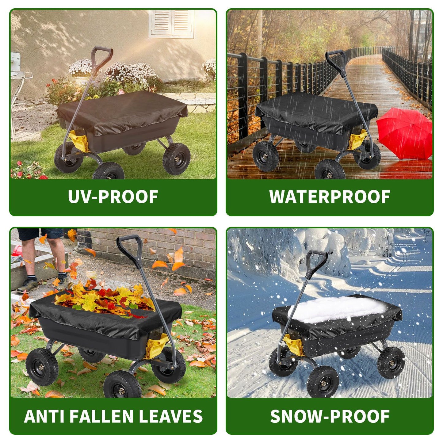 Collapsible Wagon Cover for Carts Garden Dump Cart, Outdoor Garden Wagon Cart Cover, Waterproof Dustproof UV Resistant Wagon Rain Covers Perfect for Lawn, Barn and Farm(There is only one dust cover)