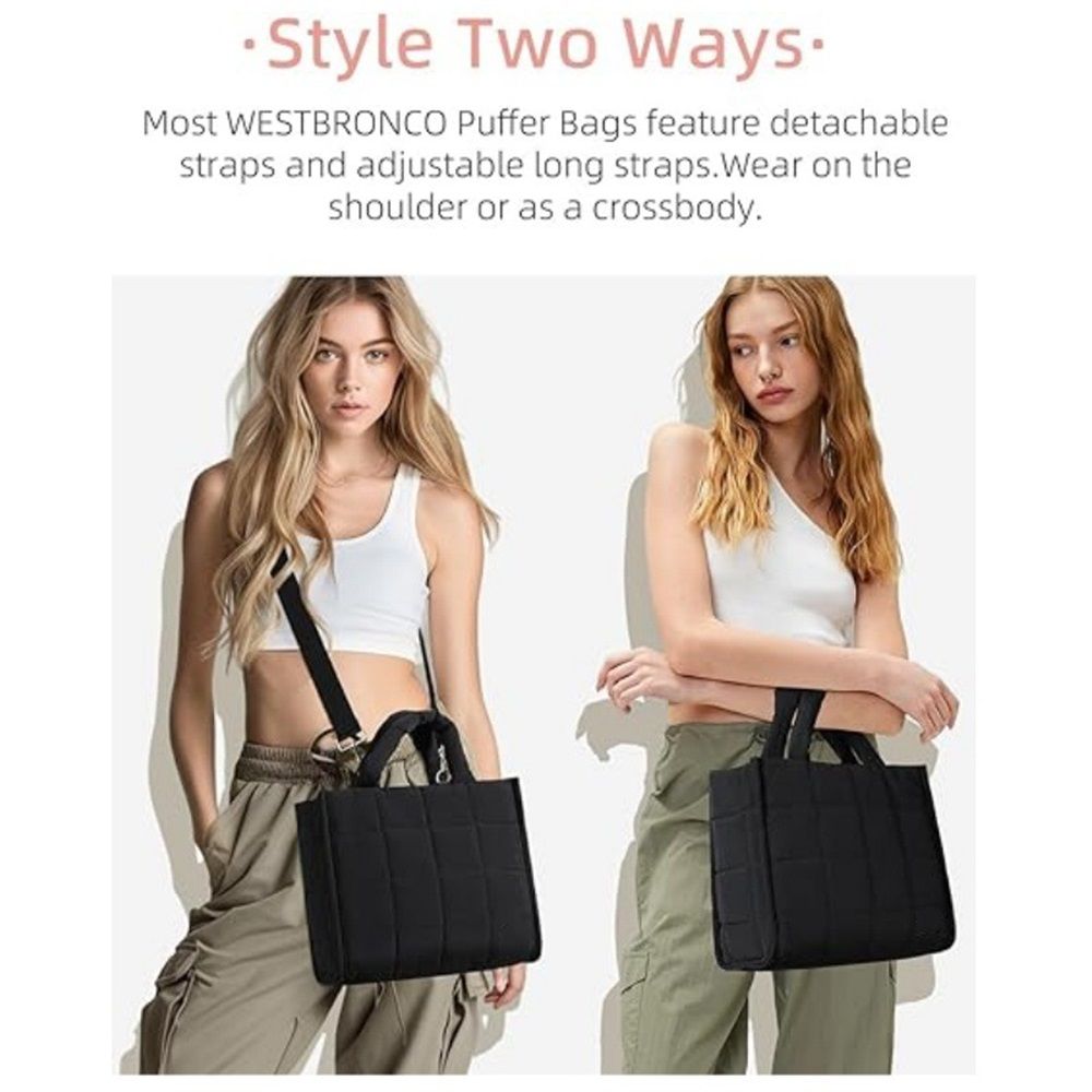 Puffer Crossbody Bags for Women Quilted Tote Bag Puffy Weekender Overnight Bag Nylon Shoulder Handbag