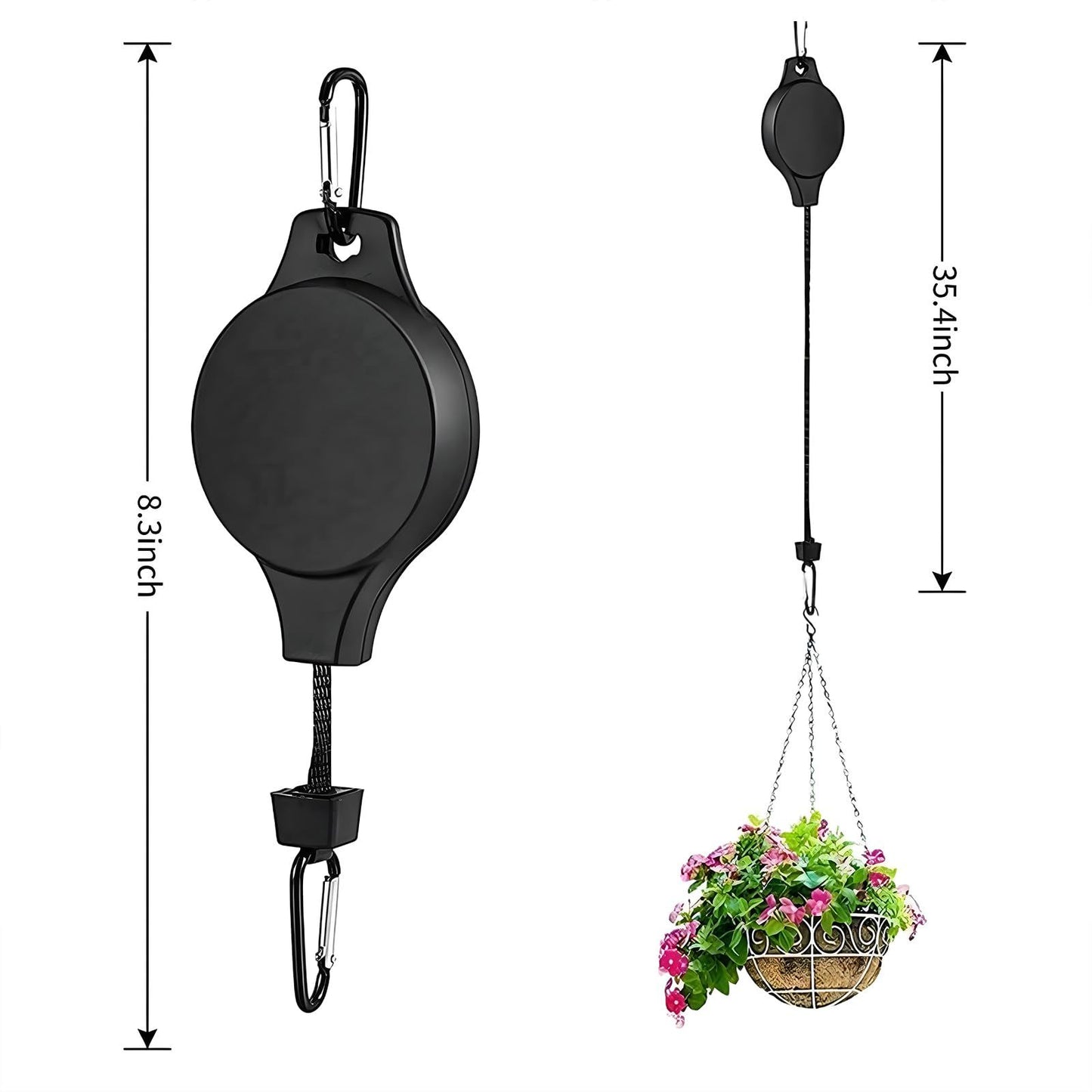 4 PCS Heavy Duty Retractable Plant Hanger,Plant Pulleys for Hanging Plants,Easy to Raise & Lower,Auto Lock,Adjustable Hook for Garden Baskets Pots,Birds Feeder (Black)