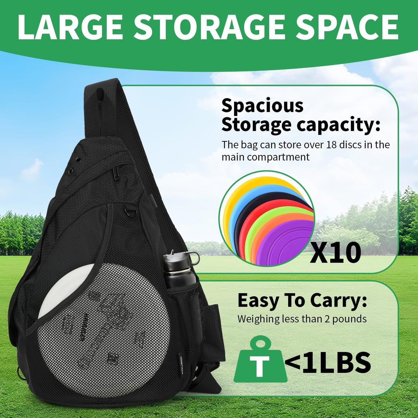 Disc Golf Bag with Retriever Holder and Storage Pockets, Disc Golf Backpack with 8-10 Disc Capacity, Deluxe Bag(oniy bag)