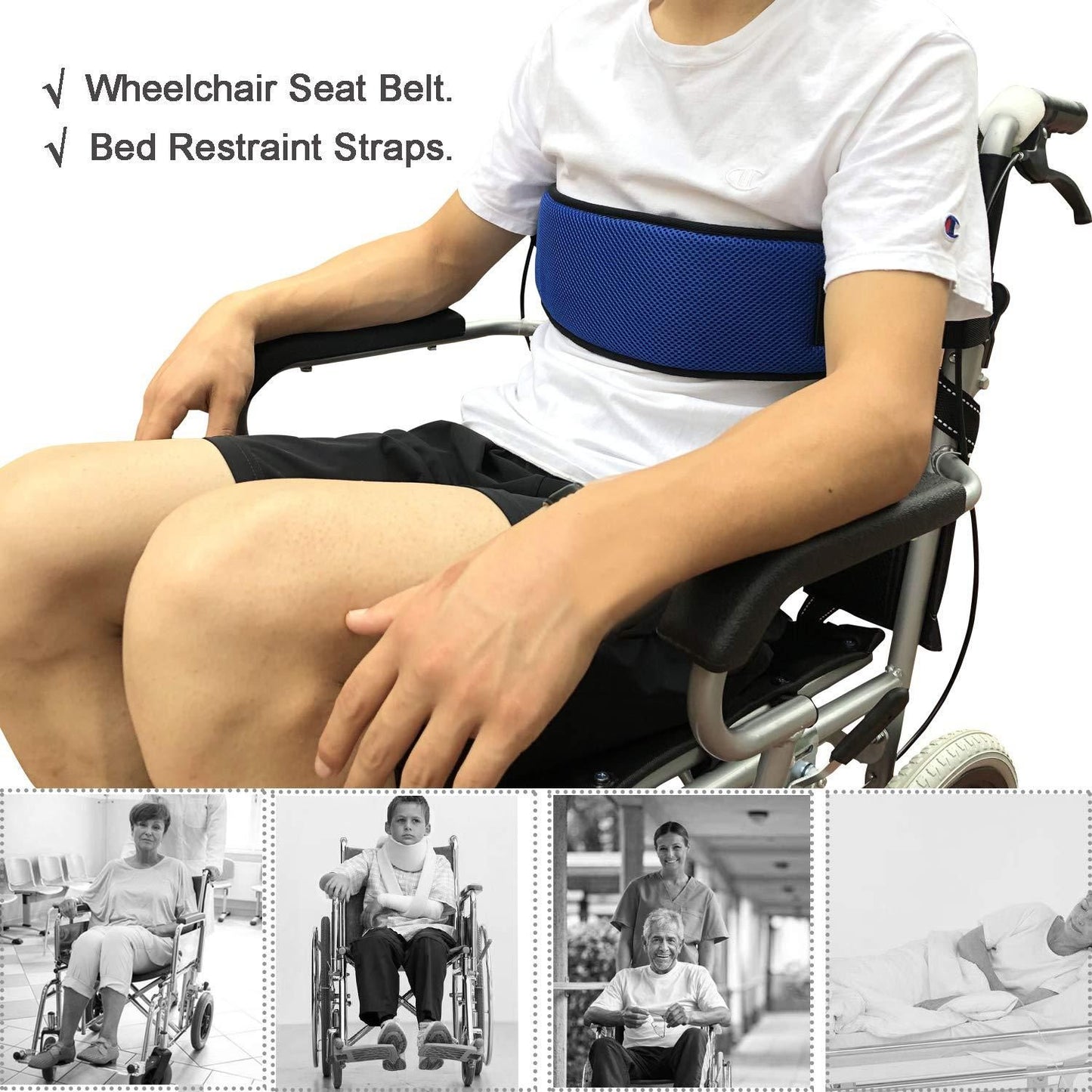 Wheelchair Seat Belt Adjustable Medical Wheelchair Safety Harness for Patient Caring, Cushion Harness Straps with Easy Release Buckle