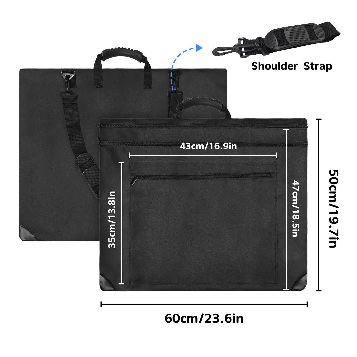 19.7x23.6in Art Portfolio Tote Bag - Large Carrying Storage Case with Handle & Adjustable Shoulder Strap, Portfolio Folder for Artwork, Posters, Canvas, Drawing Boards