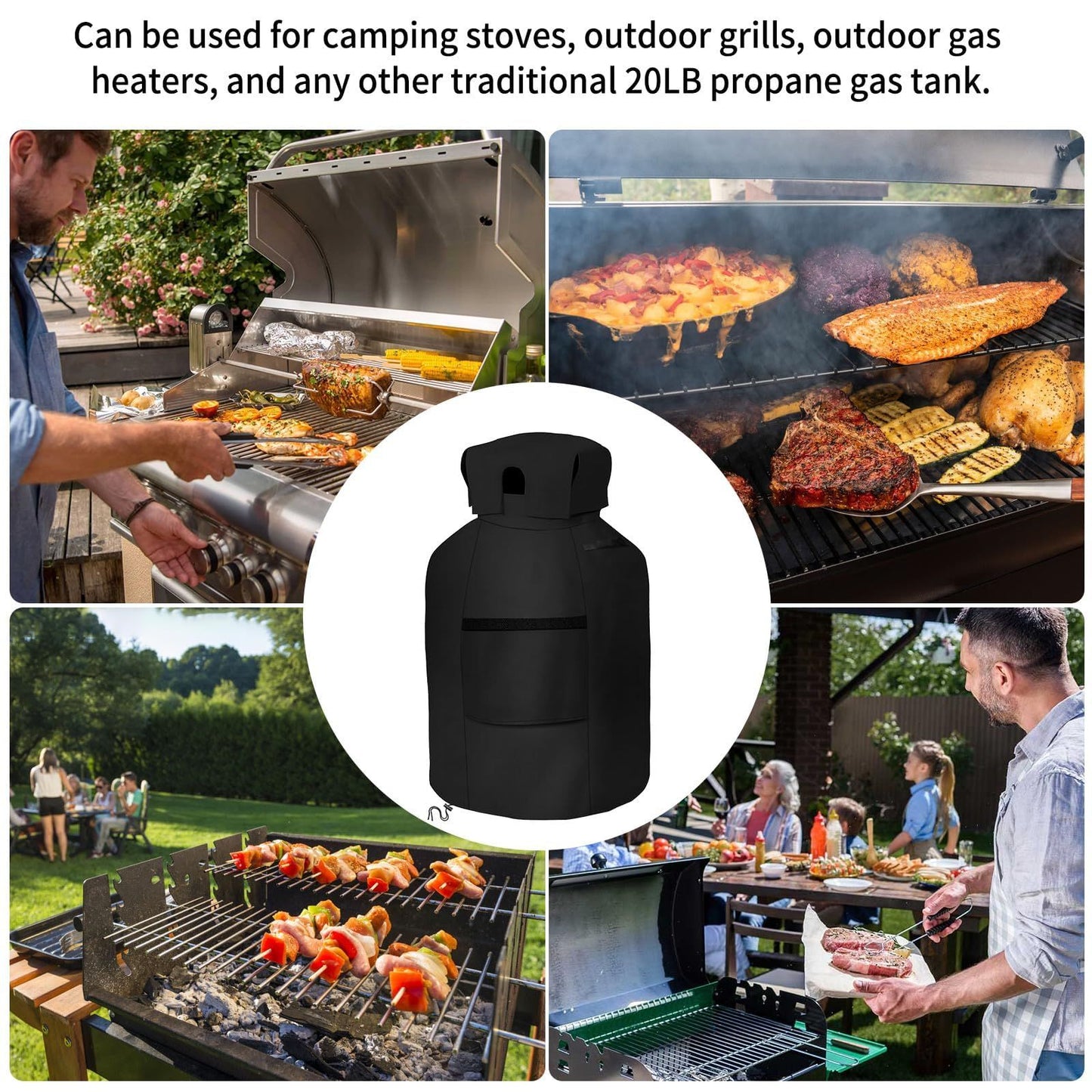 Propane Tank Cover 20lb Gas Tank Cover Outdoor 600D Heavy Duty Waterproof Covers Fits Standard 20 lb Tank Cylinder, 13'' x 19.5'' Black(There is only one dust cover)