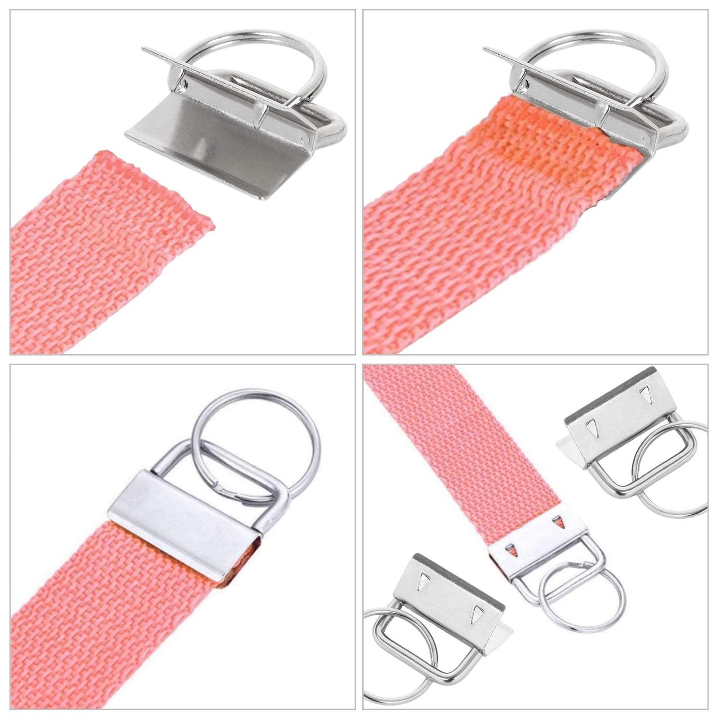 100 Pack Key Fob Hardware 25mm Bulk, Silver Tone Key Chain Fob Wristlet with Key Ring for Wristlet Keychain, Key Lanyard, Key Chain Making Hardware Supplies