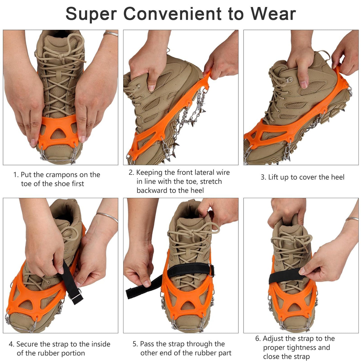 19 Spikes with Stainless Steel Chain Ice Snow Grips Traction Cleats System Safe Protect for Walking, Jogging, Climbing, Hiking on Snow and Ice, Boots Chains for Women Men(L)