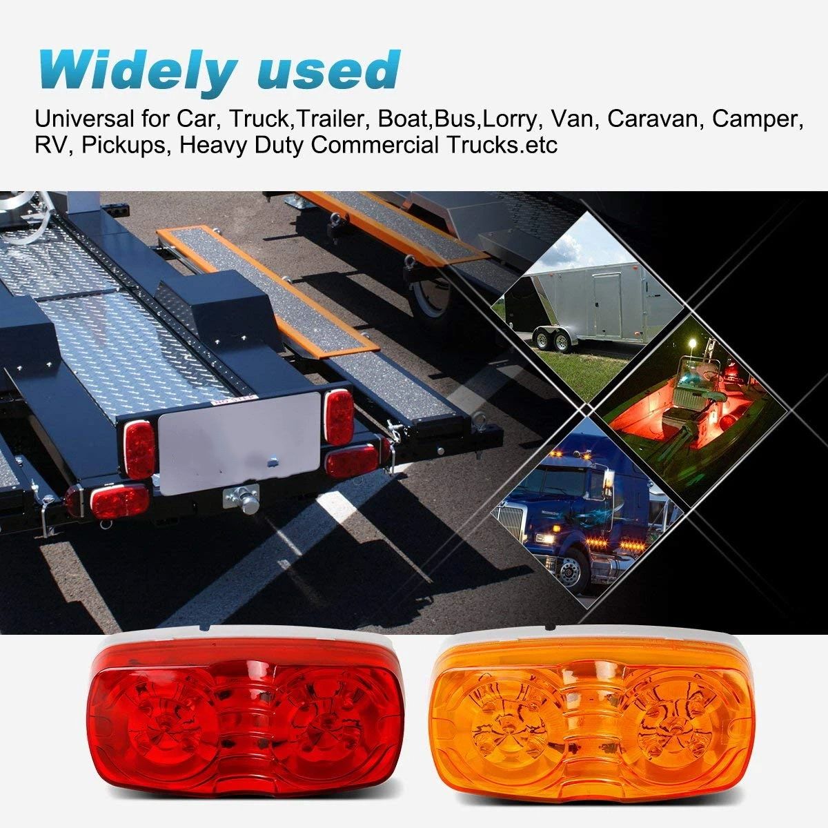 14x Trailer RV Marker LED Light Double Bullseye 10 Diodes Clearance Light Red/Amber,Double Bubble 12V Rectangular LED Side Marker Light Surface Mount Camper Truck