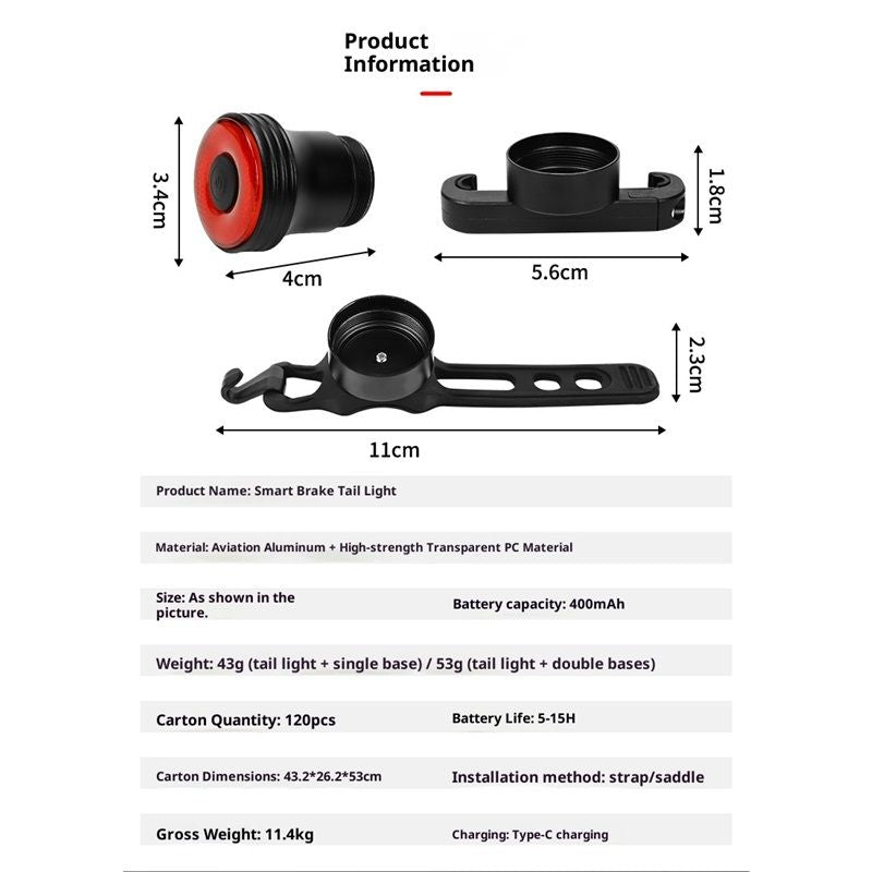 Bike Tail Light Smart,Brake Sensing Bicycle Rear Lights for Night Ride,Ultra Bright LED Back Lights,Type C USB Rechargeable,Cycling Safety Taillight Accessories(Double base)