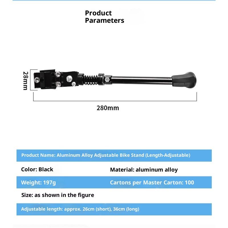Adjustable Rear Side Kickstand for Mountain, eBike, Road, City & Heavy Bikes 26-36cm Adjustable Bicycle Kickstand