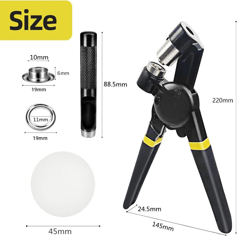 Grommet Tool Kit, Handheld Eyelet Kit Manual Grommet Press Machine with 200 pcs 10 mm Grommets(gold + silver)