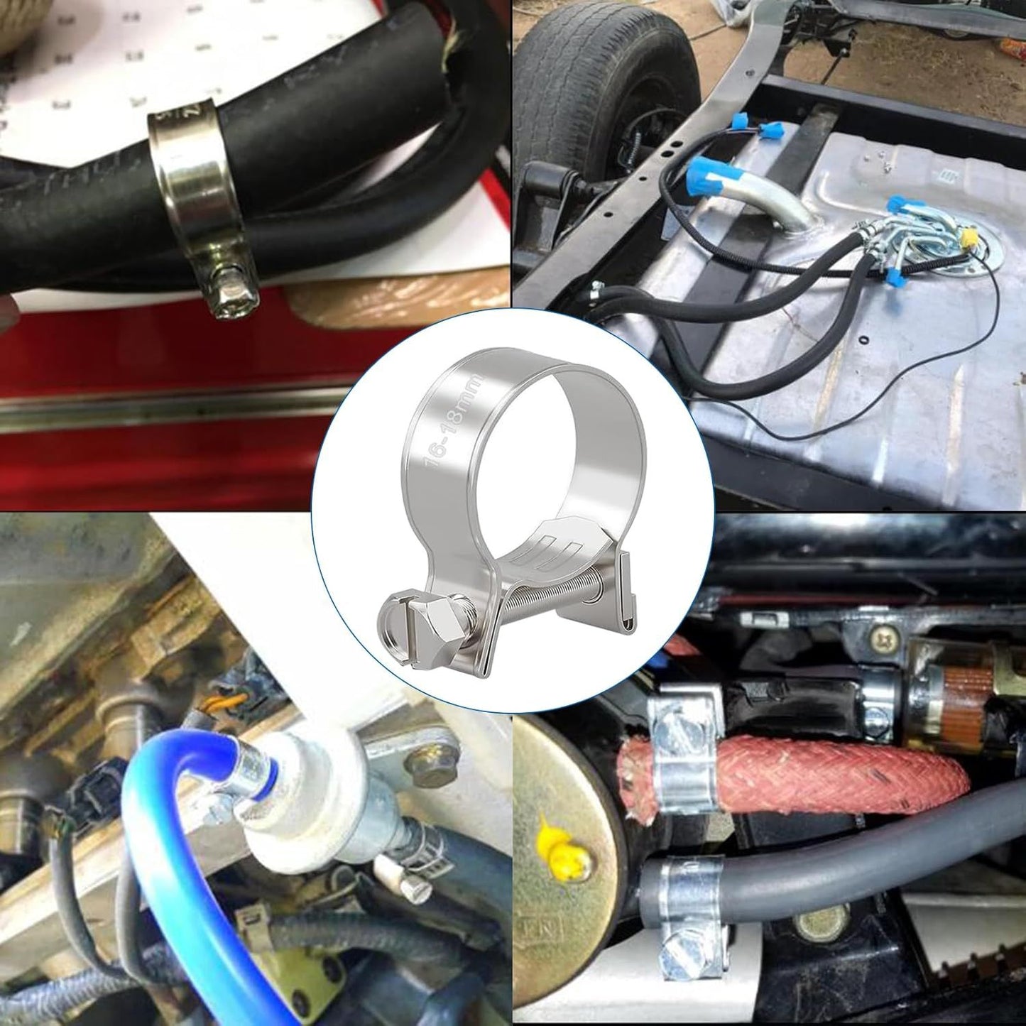 50PCS Fuel Line Clamp 304 Stainless Steel,Mini Fuel Injection Gas Line Hose Clamps,Pipe Clamp for Automotive,Diesel Petrol Pipe