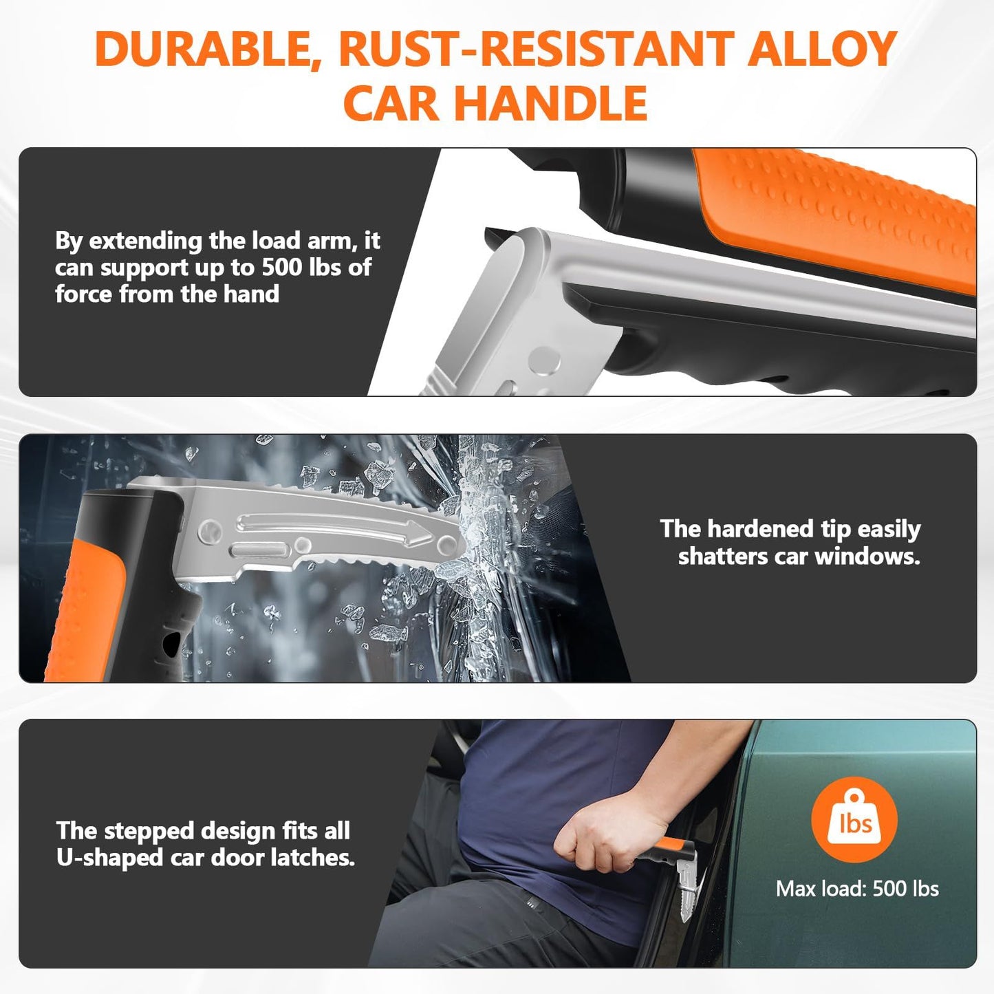 Car Door Handle for Elderly 3-in-1 Car Handle Assist, 2 Pack Auto Cane Portable Vehicle Support Handle Door Assist Bar, Anti-Slip Design (Orange-2-Pack Car Handle)