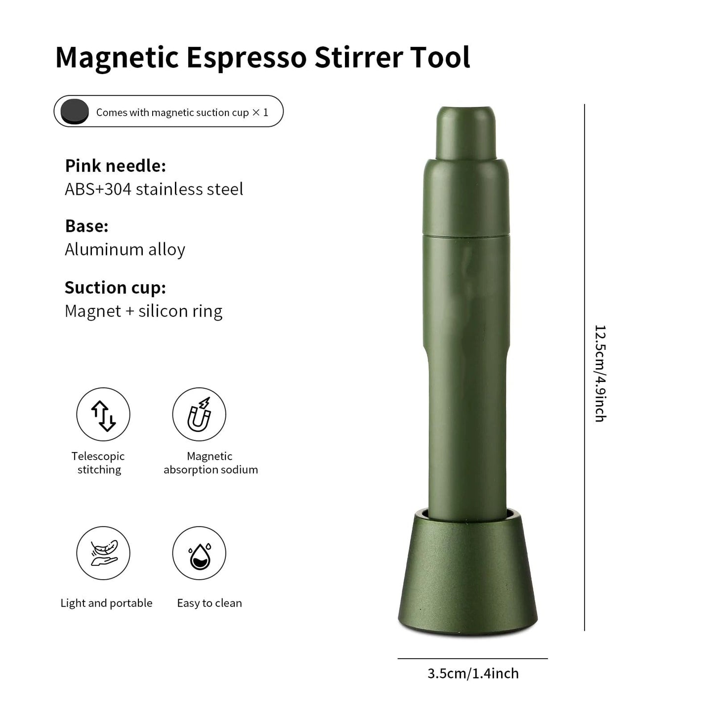 Retractable Espresso Stirrer Tools for Barista, Magnetic Espresso Distribution Tool with Stainless Steel Needles (Green)