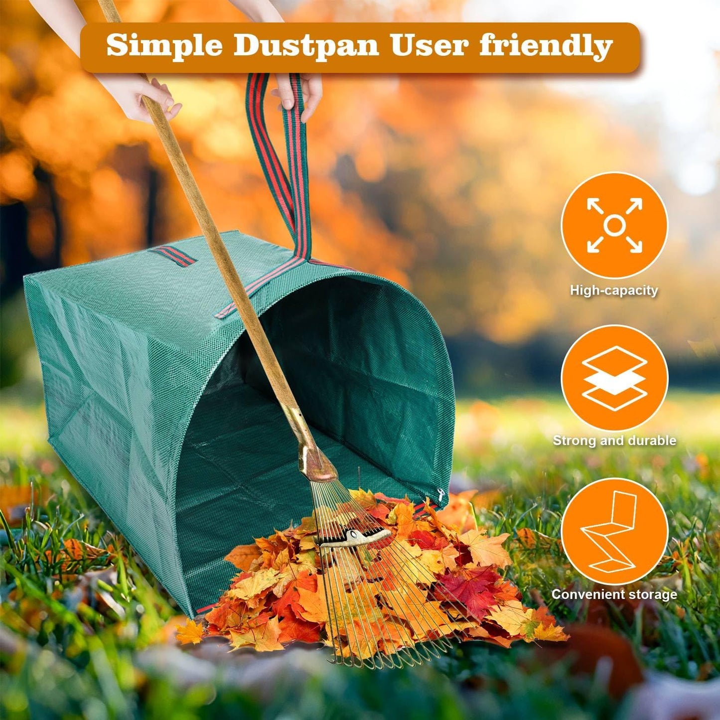 Leaf Collector, Large Yard Dustpan-Type Lawn and Leaf Bags,150L Reusable Garden Bags for Leaves, Debris, Grass, Clippings, Lawn Trash(green 59*56*43cm)