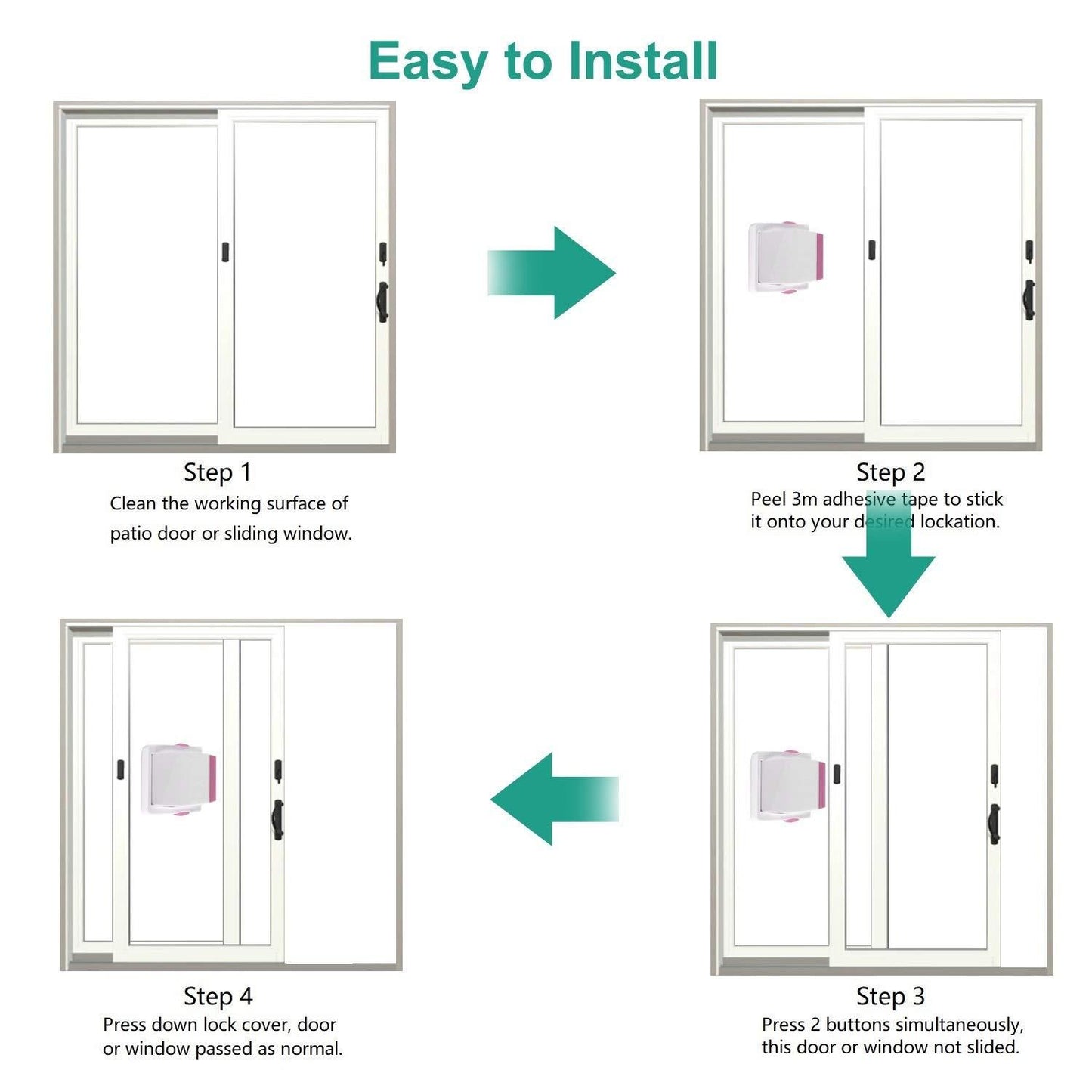 Sliding Door Lock, 4 Pack Child Safety Sliding Glass Door Lock for Sliding Glass Doors, Sliding Windows, Sliding Closet, etc. Easy to Installation Provides More Security for Your Baby and Pets