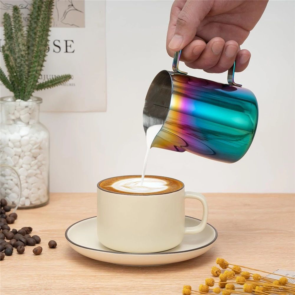 Stainless Steel Milk Frother - 400ml Steaming Pitcher - Perfect for Latte Art, Espresso & Cappuccino - Rainbow Color