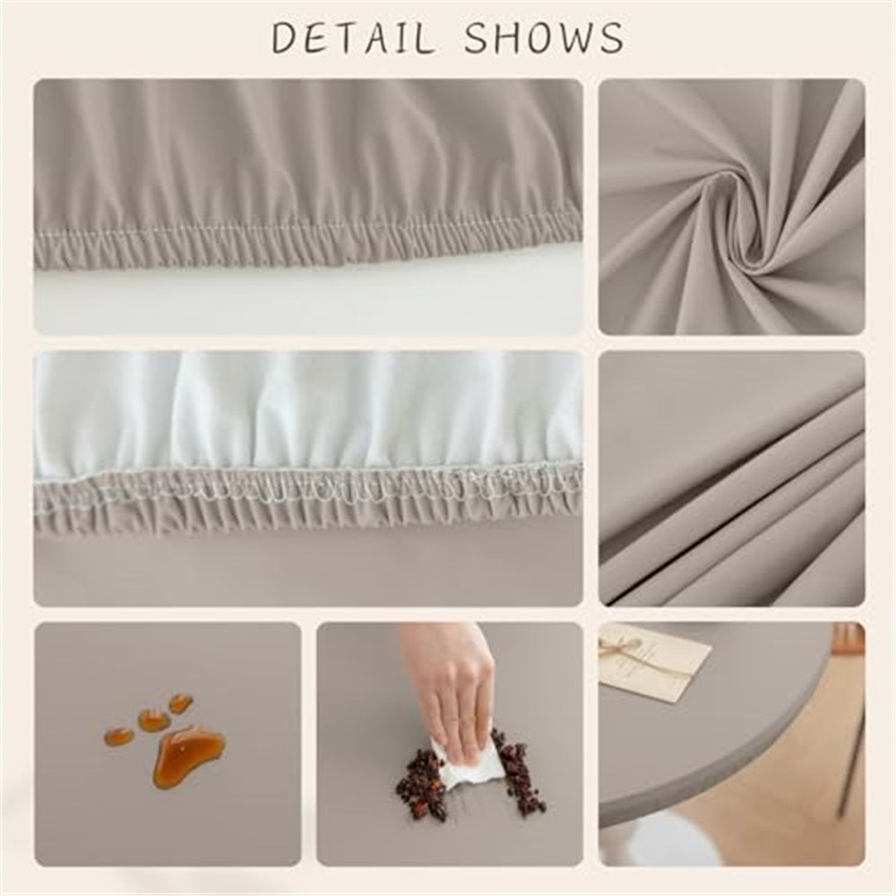 Round Fitted PU Tablecloth with High Elastic Edge 35 Inch Dia Waterproof Oil Proof Table Cloth Anti-Scald Stain-Resistant Wipeable Table Cover for Indoor Outdoor Picnic (Grey,35" Dia,Only tablecloth)